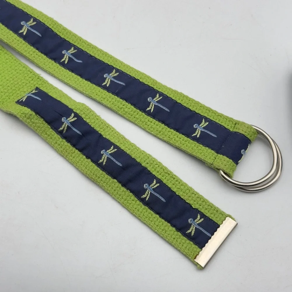 Dragonfly Canvas D-Ring Belt Green Navy Blue Embroidered Y2K Accessory 41